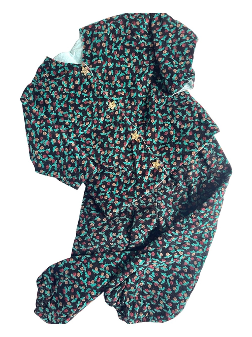 VINTAGE HANDMADE 90s Set Outfit Jacket Pants Corduroy Floral